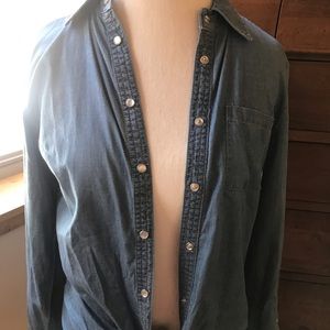 Tribal Denim Pearl Button Up.